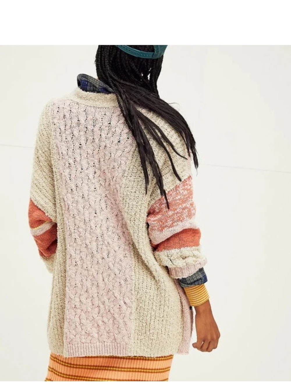 Free People Textured Colorblock Bouclé Cardigan in Cream, Rust & Yellow Oversize - Picture 4 of 6